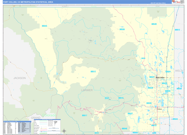 Fort Collins Metro Area Wall Map Basic Style